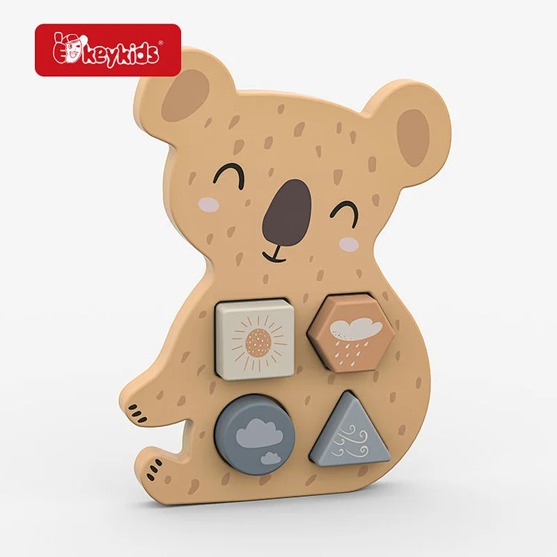 Wooden Baby Activity Toy Set with Bear Bead Maze, Rhino Stacker and Koala Shape Sorter - 3-in-1 Developmental Play Set W12F230